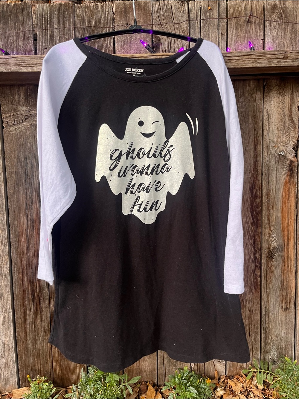 Joe Boxer Black and White Raglan Ghost Graphic Baseball Tee